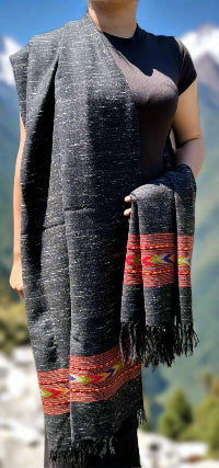 patterned black pure yak wool shawl